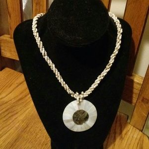 Mop Ivory Bold Beaded Pendant Necklace